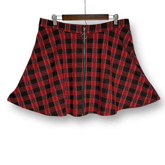 Plaid Flannel A-Line Zip Up High Waisted Skater Punk Y2K Skirt Red XL‎ - Picture 1 of 8